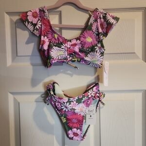 Floral Bikini Set with Pink and Green
